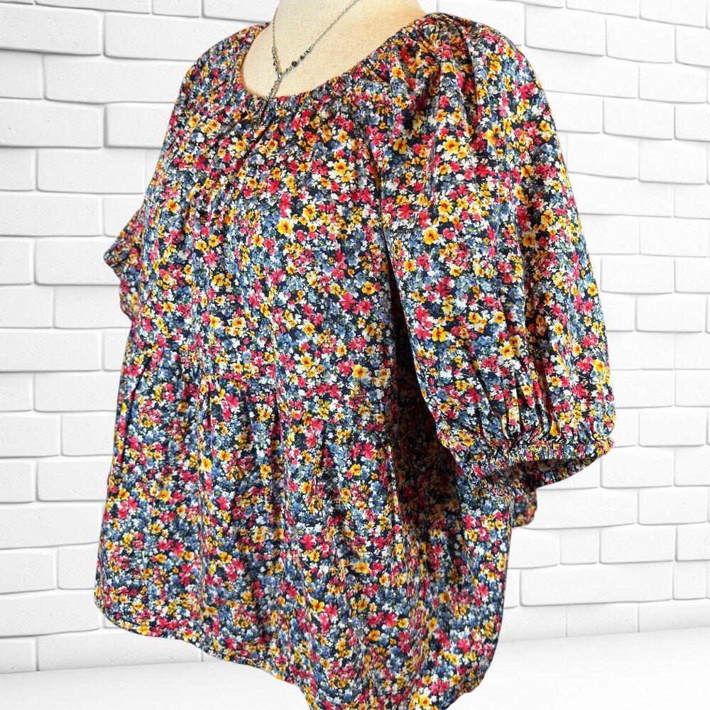 Old Navy Boho Floral Puff Sleeve Peasant Blouse XXL 100% Cotton Top Cottagecore